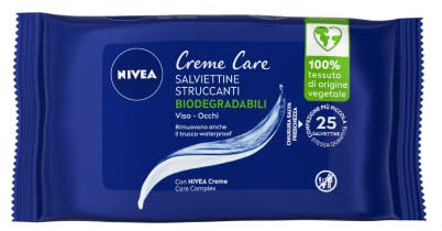 NIVEA Creme Care Salviettine Struccanti Viso 25 pezzi, Salviette struccanti per mascara e trucco waterproof, Salviettine viso delicate e idratanti per uso giornaliero