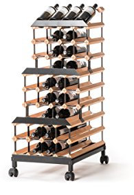 RAXI™ Motion - Fahrbares Weinregal aus Buchenholz mit luxuriösem Design, ideal zum Präsentieren Ihrer Weinsamlung/Vinothek – 48x Flaschen