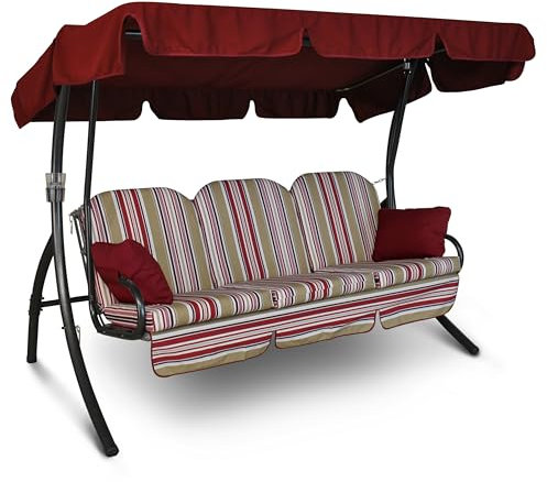 Angerer Hollywoodschaukel Ibiza – Schaukel zum Sitzen, Liegen & Entspannen, inkl. Bett-Funktion, einfache Montage, Made in Germany, hochwertiger Stoff, Rot-Beige gestreift