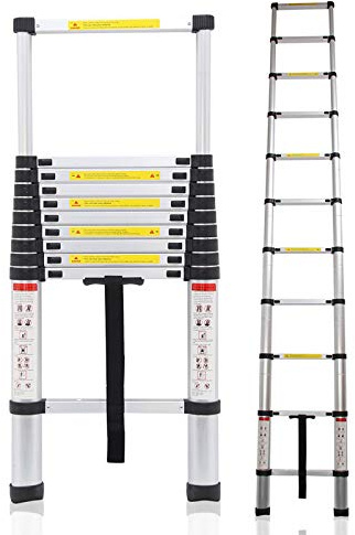 3,2m Teleskopleiter Klappleiter Stehleiter Mehrzweckleiter aus hochwertigem Aluminium Ausziehbare Leiter Sicherheitsverriegelung Anti-Rutsch 150 kg/330 Pfund Belastbarkeit