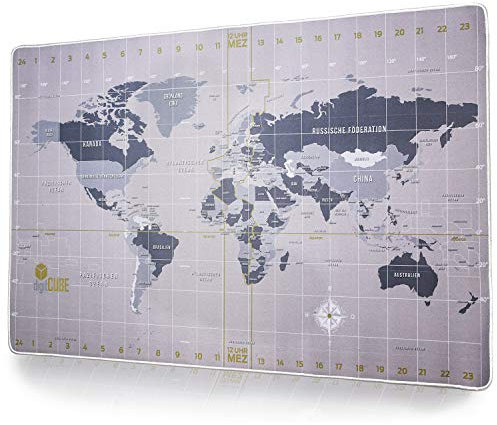 digitCUBE Schreibtischunterlage Weltkarte Kompass auf deutsch - Schreibunterlage 90x40 cm (Silber)