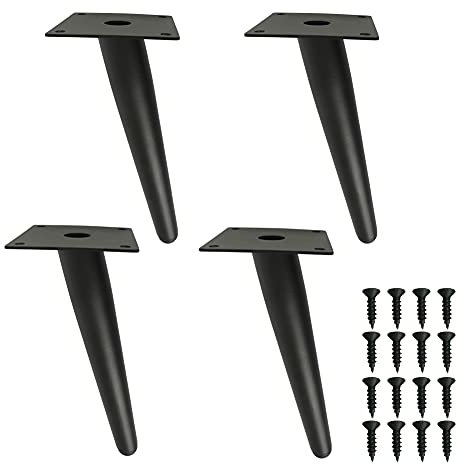 H JINHUI 4 Pcs Metal Furniture Legs 20cm, Oblique Black Furniture Feet, Cone Cabinet Legs, Heavy Duty Coffee Table Legs, No-Slip Silent Base Placement for DIY Furniture, Sofas, Cabinets