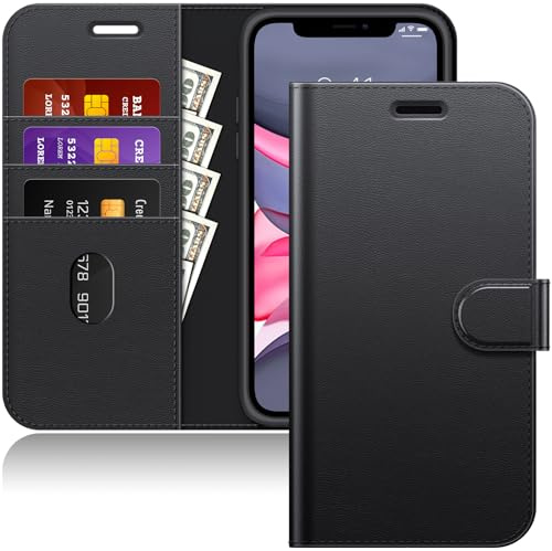 JETech Plånbok Skal för iPhone 11 6,1 Tum, Stötsäkert PU Läder Case Magnetiskt Flip Fodral med Korthållare och Stativ Funktion (Svart)