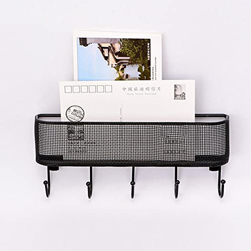 Briefhalter Wandhaken Organizer Schlüsselaufhänger Vintage Briefhalter Schlüssel Lagerregal Edelstahl Mesh/Korb Net/Gewebe,Korb Net,Schwarz,10x1.6x4 Zoll