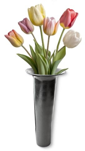 Grabvase Kunststoff Einsatz mit Rand als frostsichere Grabdeko - Runder Bodenvasen-Einsatz in Grau für Friedhofs-Vase Blumenvase als wetterfester Grabschmuck - 25 x 11 cm konisch zum Stecken Stellen