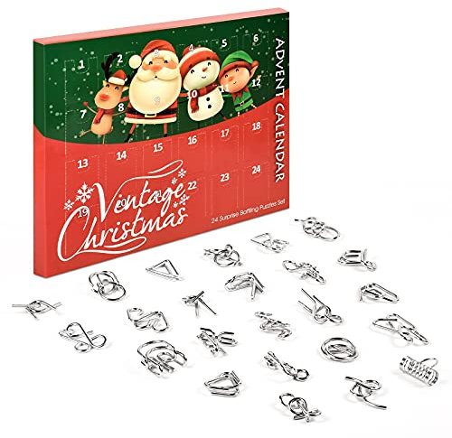 EKKONG Adventskalender 2021, 24 Stück Knobelei aus Metall, Knifflige Rätselspiele, Weihnachten Geschenk für Kinder Erwachsene Junge Mädchen