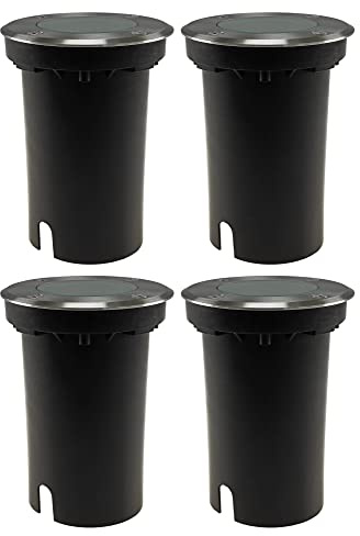 ChiliTec Bodeneinbauleuchte RUND 4er Set - Aussen Edelstahl IP65 Trittfest Befahrbar 2 Anschlüsse Eingang & Ausgang Gu10 Sockel