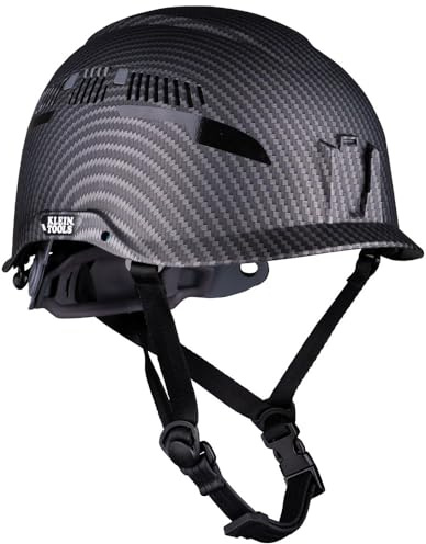 Klein Tools 60516 Safety Helmet, Vented Class C Safety Hard Hat, Removable Chin Strap, Premium KARBN Pattern, Adjustable Vents