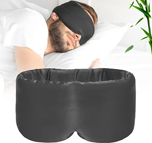 iCooBreeze 100% Handmade Bamboo Sleeping Eye Mask for Women for Men,Night Masks,Organic Sleep Mask,Blockout Eye Mask for Sleeping,Large Size Adjustable (1 PC, Dark Grey)