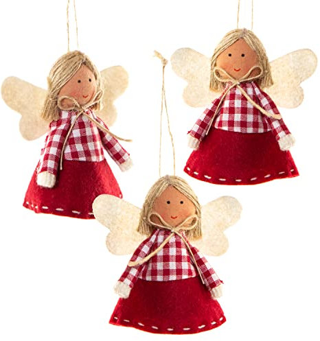 Logbuch-Verlag 3 ciondoli a forma di angelo, decorazione natalizia, da appendere, piccolo regalo rosso, bianco, 8 cm