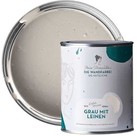 MissPompadour abwaschbare Wandfarbe Grau mit Leinen 1L - hohe Deckkraft & Ergiebigkeit - matte, scheuerbeständige Innenfarbe - geruchsarm, wasserbasiert, atmungsaktiv - Die Nützliche