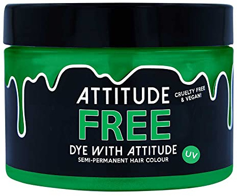 Attitude Semi-permanentes Haarfärbemittel l farbcreme für Cosplay, Karneval oder eine Mottoparty | Hairdye haarfarbe in UV Grün I VEGAN l Free UV Grün 135ML | Mischbare Tönungen