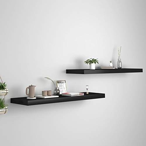ZHOUMIN Schwebende Wandregale 2 STK Regal Wand, Wandregal, Regalboden, Wandboard, Schwebe Regal, Schweberegal, Regalbrett Schwarz 90x23,5x3,8 cm MDF