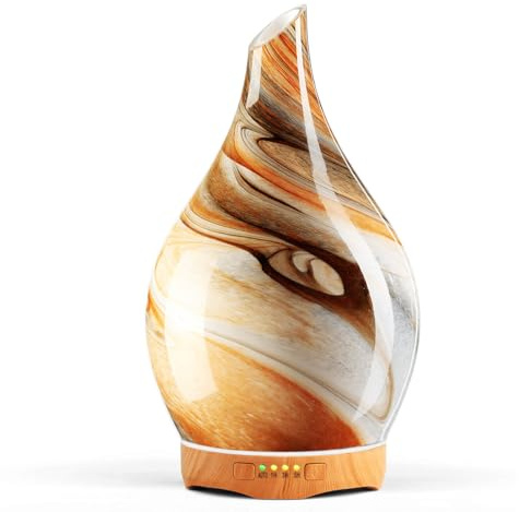 Porseme Aroma Diffuser 280ml,Handgeblasen Glas Luftbefeuchter, Ultraschall | Aromatherapie Öle Diffusor mit 7 farbigem LED Licht, Diffuser für Ätherische Öle mit Timer BPA Frei für Wohnung(Deep Desert)