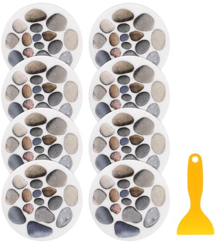 Cabilock 8 Stück Anti-Rutsch Aufkleber Für Badewanne Und Dusche Selbstklebende Rutschfeste Pads Mit Steinmuster Sicherheitsschutz Für Badezimmer 5.91X5.91 Zoll Inkl. Schaber