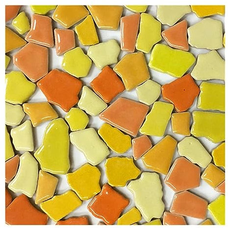 Mosaikfliesen 510 g Polygon-Porzellan-Mosaikfliesen, DIY-Handwerk, Keramikfliesen, Mosaikherstellungsmaterialien, 1–4 cm Länge, 1–4 g/Stück, 3,5 mm Dicke Glasfliesen (Color : Orange Mix, Size : 18oz