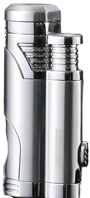 YHSGY Cigar Torch Butane Lighter Fuel Refillable Lighter with Punch Knife and Set Dual Nozzle Strong Flame Windproof Lighter (Color : B)