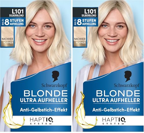Blonde Aufheller L101 Silberblond (165 ml), Haarfärbemittel für Öl-aktiviertes Haare Aufhellen mit Anti-Schädigungs-System, für bis zu 8 Stufen ohne Gelbstich (Packung mit 2)