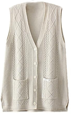 Jersey Sin Mangas para Mujer, Talla Grande, Chaleco De Punto Trenzado, Cárdigan con Bolsillo Y Cuello En V