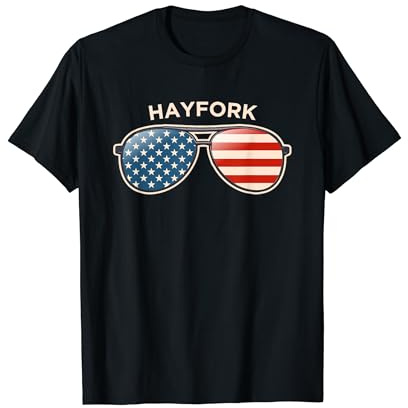 Hayfork, CA Vintage US Flag Sunglasses T-Shirt