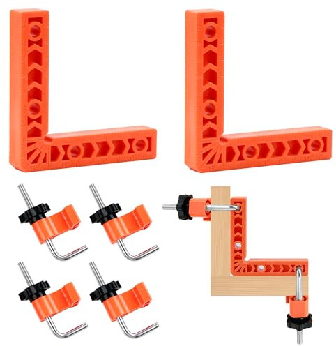 Cuadrada de Posicionamde 90 Iento Grados, Ferramentas Carpinteiro 4 Pares Clips de Sujeción y 2 Piezas 10 X 10cm Abrazadera Angular Tipo L Herramientas Carpintería Madera Bricolaje Manualidades