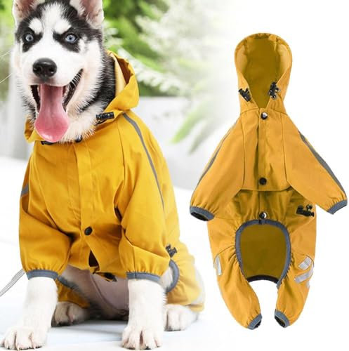 Hunde-Regenmantel, vierbeinig, einteilig, wasserdicht, mit Beinen, Outdoor-Haustier-Regenjacke, Haustierbedarf, Regenbekleidung mit Kapuze für kleine, mittelgroße und große Hunde