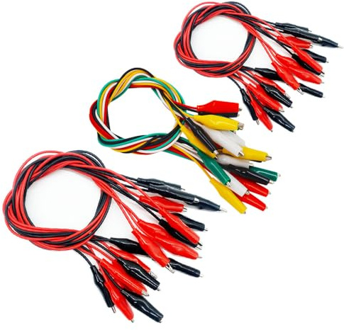 Senvenelec Lot de 30 pinces crocodiles à double tête de 53 cm - Câble de mesure - Pince crocodile - Pince crocodile - 5 couleurs.