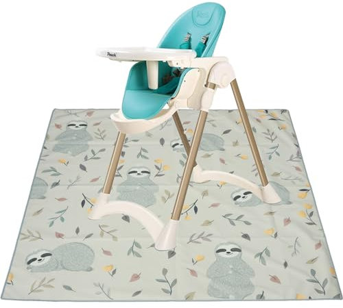 Splash Mat for Under High Chair/Arts/Crafts, 51 Waterproof Washable Weaning Mat Waterproof Anti-slip Floor Protector Messy Splat Mat, Portable Play Mat and Table Cloth for Mealtime Playtime(sloth)