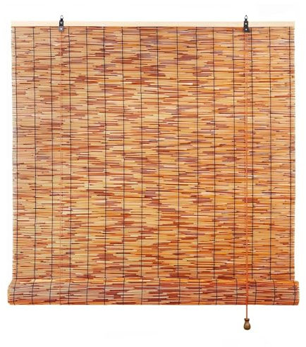 Retro Bamboo Roller Blind - 60 to 140cm Wide, Anti-UV, Outdoor Reed Curtains With Lifter, Sunshade Roll Up Bamboo Shades, Waterproof Kitchen Roller Blinds