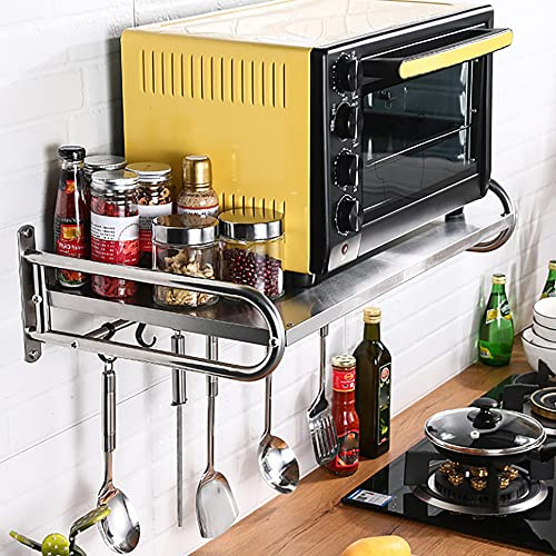 Aohuada Universel Support pour Four à Micro-Ondes,Etagère Murale pour Four à Micro-Ondes avec 6 Crochets,Capacité de Charge maximale-30kg,53 * 38 * 18cm,2 Niveaux