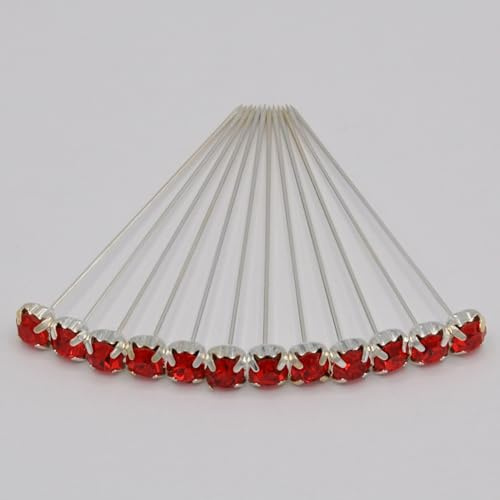 Lyxig 4 cm diamant klar diamantstift bröllopsblommor: 4 cm glittrande diamantstift: Lägg till elegans till dina hantverk och bröllop (röd, 4 mm x 12)