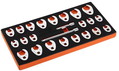 VEVOR 3/8-Zoll-Antrieb Hahnenfußschlüsselsatz mit 2 Verlängerungsstangen, 24-teiliger Hahnenfußschlüsselsatz, SAE 3/8 Zoll - 1 Zoll & Metrisch 10-22 mm, Hahnenfußschlüsselsatz aus CR-MO-Stahl