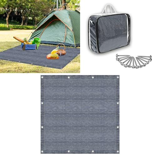 MAYTIIMO Vorzeltteppich Campingteppich - Outdoor Campingmatte HDPE Markisenteppich mit Tragetasche Zeltboden Teppich für Camping - 300x300cm Grau Blau