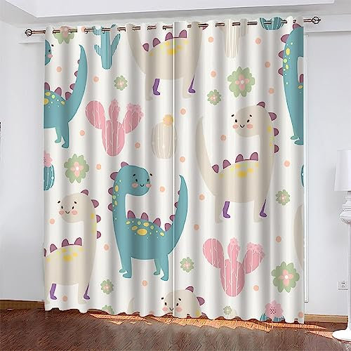 3D Vorhang Blickdicht Rosa Dinosaurier-Kaktus 100% Polyesterfaser Wohnkultur Personalisierter Druck Kinder Vorhang Schlafzimmer 2 X 140 X 250 Cm - Wohnzimmer Büro Kinderzimmer Fenster Dekor -8Z1V9R4B2