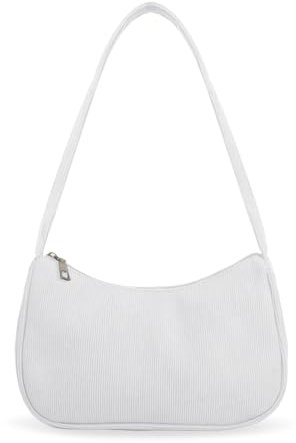 Ceihwa Cord Schultertasche Damen Klein Tasche Aesthetic Y2k Umhängetasche Vintage Handtasche Teenager Mädchen Shoulder Bag Women 90s Achsel Tasche Frauen Small Handbag Fashion Tasche Tote Bag Weiß
