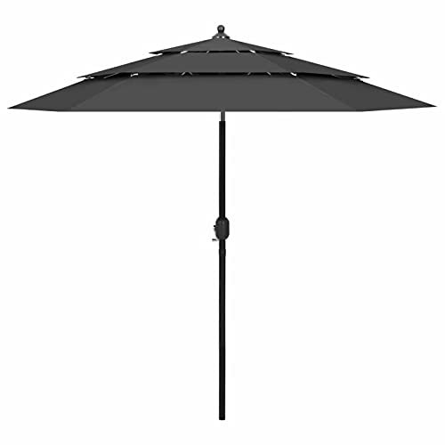 LAPOOH Sombrilla de 3 niveles, Parasoles Jardin, Sombrillas Jardin, Parasol Terraza, Sombrillas Terraza, Parasol Playa, con poste de aluminio antracita 2,5 m