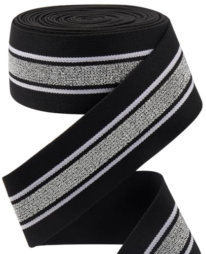 GORGECRAFT 4,3 m 40 mm brett silver- och vitrandigt elastiskt band, svart platt stretchband sömnad stickrem trimband för gör-det-själv hantverk midjeband pannband väskor plagg tillbehör