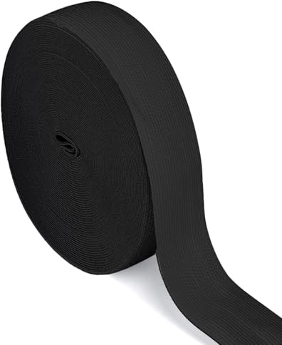Qikaara Cinta de goma negra de 20 metros, 25 mm de ancho, cinta elástica para coser, goma elástica, para coser, cinta elástica de goma negra para costura, manualidades y ropa