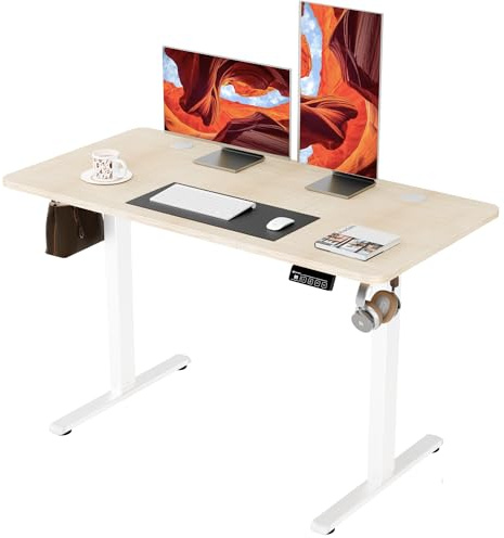 ERGOMAKER Höjdjusterbart Skrivbord 120x60cm, 2 Minnespositioner, Guld Ek | Höjdjusterbart skrivbord 73-118cm, Maxlast 70kg, 2 Krokar, Smart panel med säkerhetslås, Lamellskiva, Hemmakontor & gaming