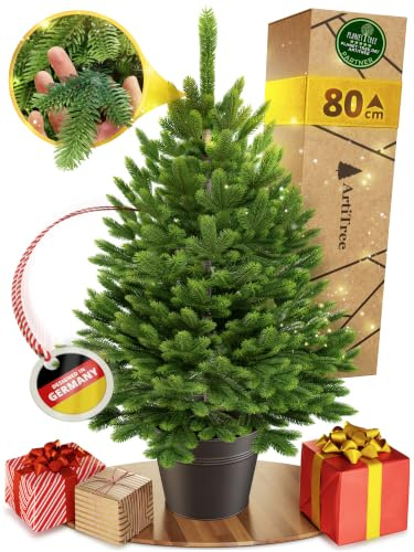 ArtiTree - Künstlicher Weihnachtsbaum 80cm im Topf mit LED - Christmas Tree für Innen, Kunstlich Baum für Weihnachtsdeko, Realistische Optik