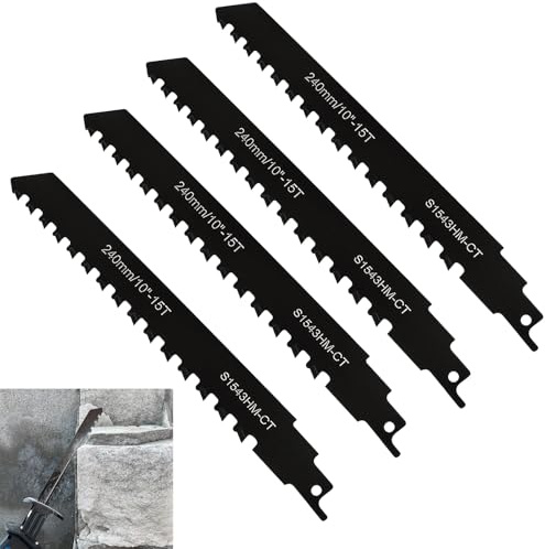 4 Stück Stichsägeblätt,Hartmetall Säbelsägeblatt,Holz Stein Sägeblatt für Ziegel, Beton, Zementplatte,Einhell, Dewalt,Bosch usw (240mm *4)