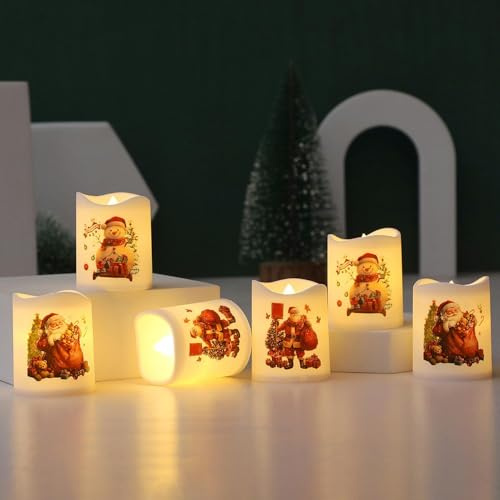 Yulokdwi LED Kerzen für Weihnachten - Innen- und Außendeko mit Baum- und Hausaufklebern (6 Stück)