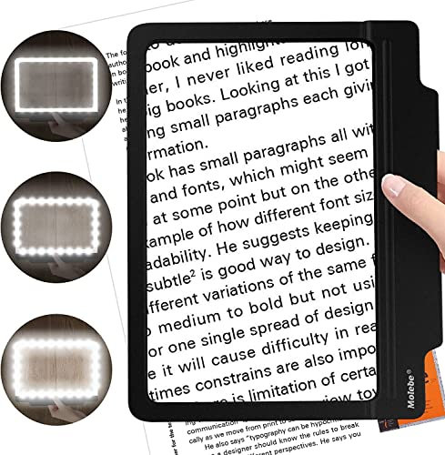 Lupa para leer, lupa 4X grande y ligera con 36 luces LED ultra brillantes y regulables que proporcionan un área de visualización de página completa uniformemente iluminada, perfecta para personas con