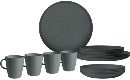 Brunner Campinggeschirr Set Lunch Box RPET Tierra Camping Teller Schüssel 12 TLG Dunkelgrau