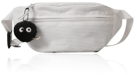 Bauchtasche Cord Cordtaschen Damen Sport Hüfttaschen Mit Schwarzem Kugelanhänger,Unisex, Für Outdoor, Sport, Reisen, Laufen(Weiß)