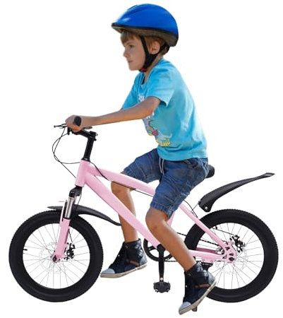 SICHENSH 18 Zoll Kinderfahrrad, Kinder Fahrrad für ab 5-9 Jahren, HöHenverstellbar Mountainbike, Hochkohlenstoffhaltiger Stahl Neutral Kinderfahrrad, Jugend Fahrrad mit Taschenlampe (Rosa)