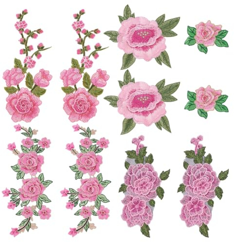 HOBBIESAY 10 Stück Rosa Rosen Stickerei Flicken Blumen Aufnäher Stickerei Blumen Reparatur Applikationen Für DIY Kleidung Hemden Jeans Hüte Blusen Hosen Röcke