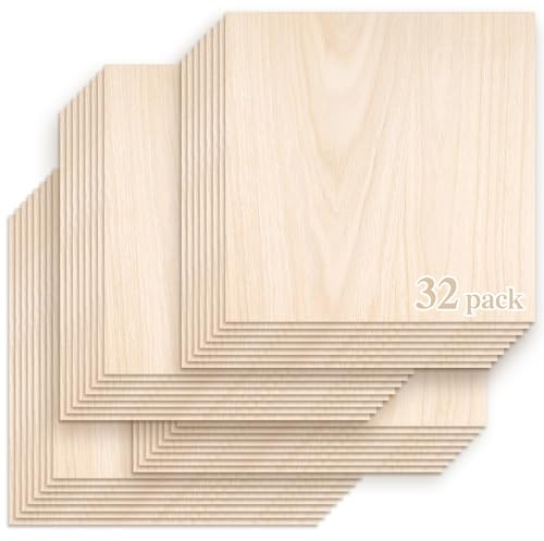 Balsa Wood Sheet, 32 Pack Plywood Board, Basswood Sheets 12X12X1/12 Inch, Unfinished Wood Boards Blanks for Engraving, Burning, Crafts, Architectural Models Making