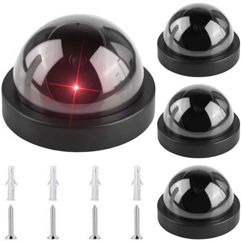 4 Stück Kamera Attrappe, Wandhalterung Dummy Kamera, Überwachungskamera Attrappe mit Rot Blinkender LED, Fake Kamera, Fake Überwachungskamera, Kamera Atrappe Außen für Innen Außenbereich, Schwarz