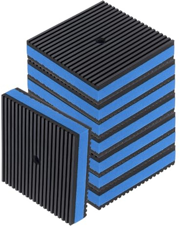 QUARKZMAN 8 patins anti-vibration 4,02 x 4,02 x 7/8 Noir/Bleu | pour machine à laver, patins d'amortissement des vibrations tapis insonorisants en caoutchouc nervuré avec centre en EVA